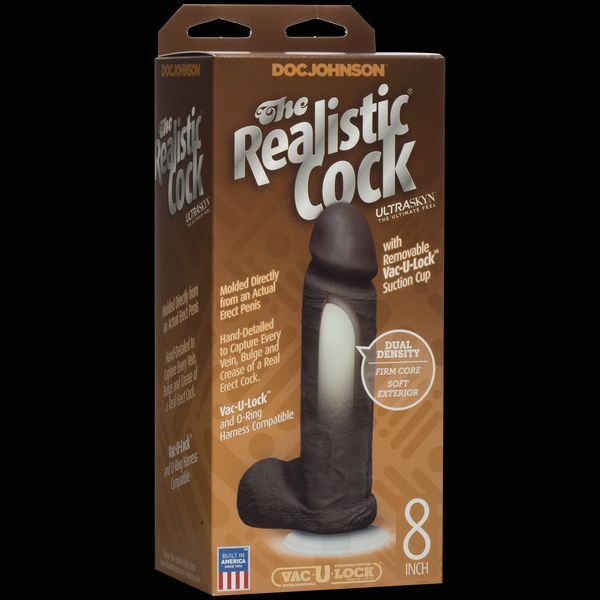 Фалоімітатор Doc Johnson The Realistic Cock 8 inch Black - ULTRASKYN, Vack-U-Lock, діаметр 5,1 см SO1974