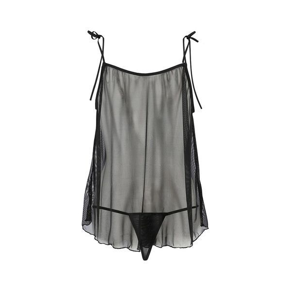 Сорочка прозора бебі-дол Passion MELANIA CHEMISE XXL/XXXL, black, трусики, на тонких бретелях EL16306