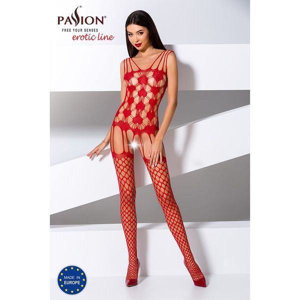 Бодистокинг Passion BS067 red, комбинезон, имитация чулок и топа на бретелях PBS067R