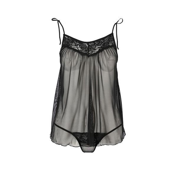 Сорочка прозора бебі-дол Passion MELANIA CHEMISE XXL/XXXL, black, трусики, на тонких бретелях EL16306