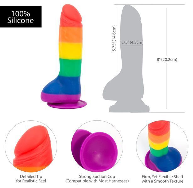 Радужный фаллоимитатор ADDICTION - JUSTIN - 8" - RAINBOW, 20,3 см, силикон SO4533