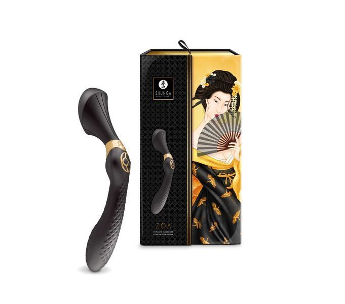 Вибромассажер Shunga Zoa Black, двусторонний SO6914