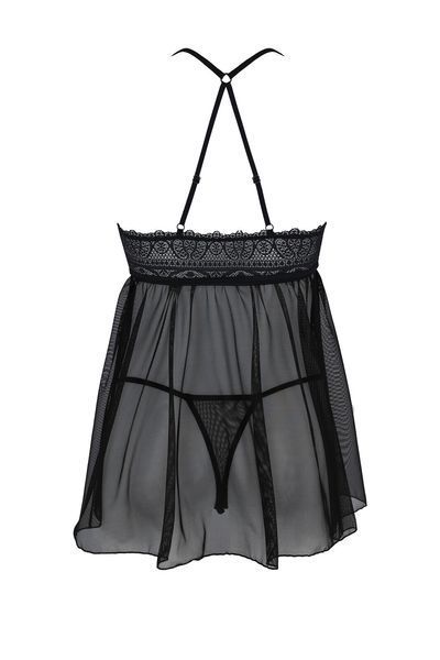 Пеньюар Passion KERRIA CHEMISE black, S/M, кружевной верх, трусики в комплекте SX0489