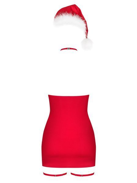 Костюм Санты Obsessive Kissmas красный: платье, шапка, чокер, подвязки SX1157