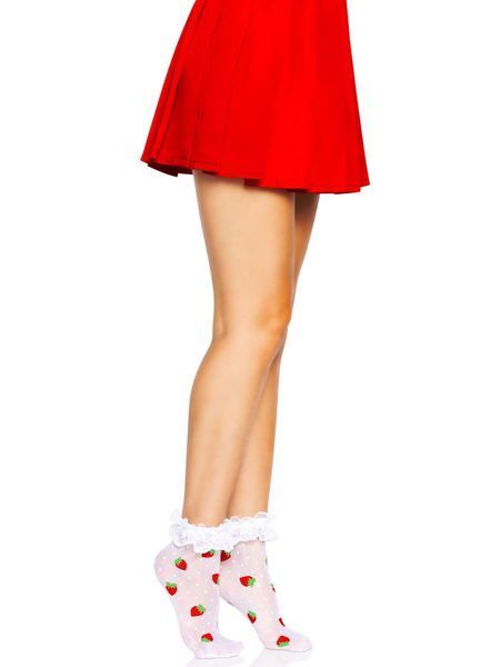 Шкарпетки жіночі з полуничним принтом Leg Avenue Strawberry ruffle top anklets One size, мереживні м SO8583