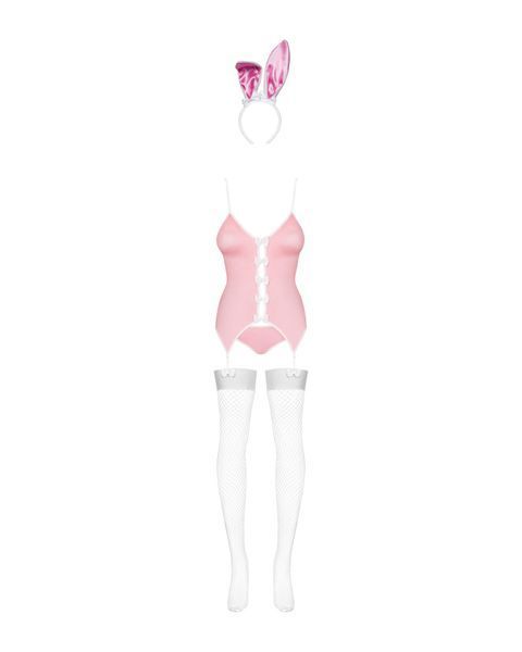 Еротичний костюм зайчика Obsessive Bunny suit 4 pcs costume pink S/M, рожевий, топ з підв&rsquo;язками SO7254
