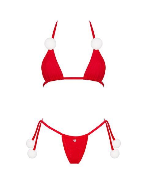 Новогодний комплект белья с помпонами Obsessive Bobble Girl, красный SO9024