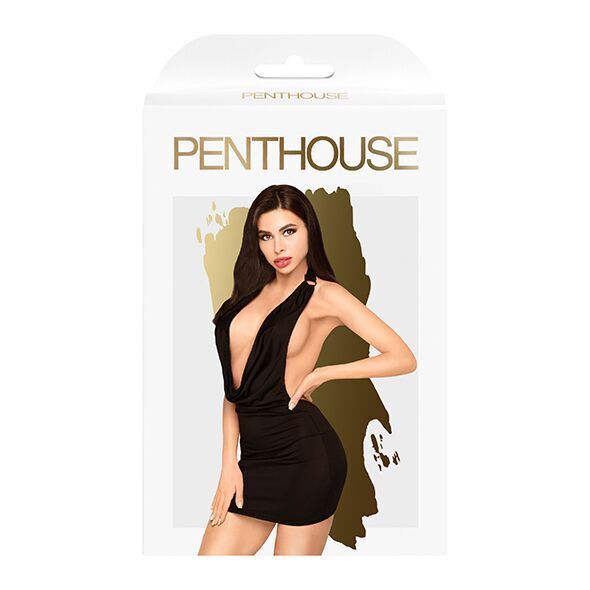 Мінісукня Penthouse Heart Rob L/XL Black, хомут, глибоке декольте, мініатюрні стрінги SO6535