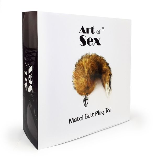 Металева анальна пробка з хвостом із натурального хутра Art of Sex size M Red fox SO6185