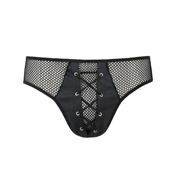 Чоловічі труси зі шнурівкою Passion 035 SLIP RICHARD XXL/XXXL Black, екошкіра, сітка SO7578