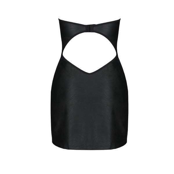 Мини-платье из экокожи Passion CELINE CHEMISE L/XL, black, шнуровка, трусики в комплекте SO6406