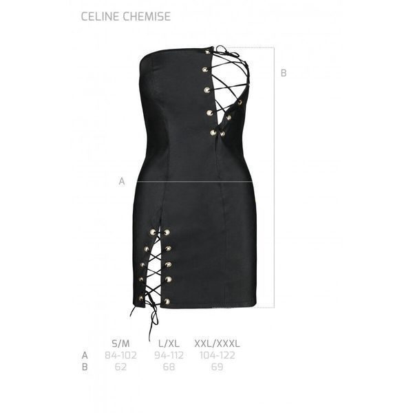 Мини-платье из экокожи Passion CELINE CHEMISE L/XL, black, шнуровка, трусики в комплекте SO6406
