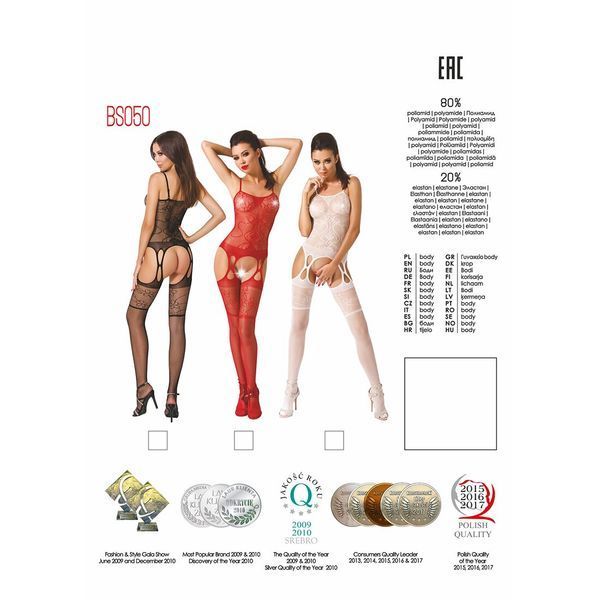 Бодістокінг Passion BS050 white, комбінезон, імітація панчіх і пояса PBS050W