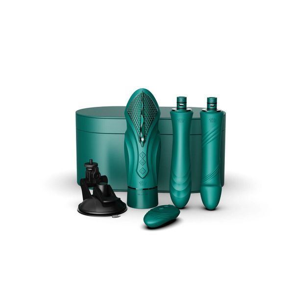 Компактна смарт секс-машина Zalo &ndash; Sesh Turquoise Green, 2 насадки, пульт ДК, кристал Swarovski SO9554