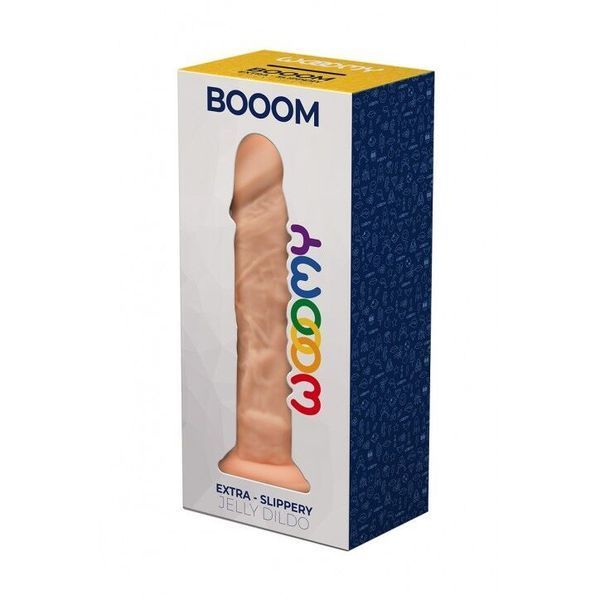 Фалоімітатор Wooomy Booom, з присоскою, сумісний з трусиками для страпона, 19,3х4,3 см SO7495