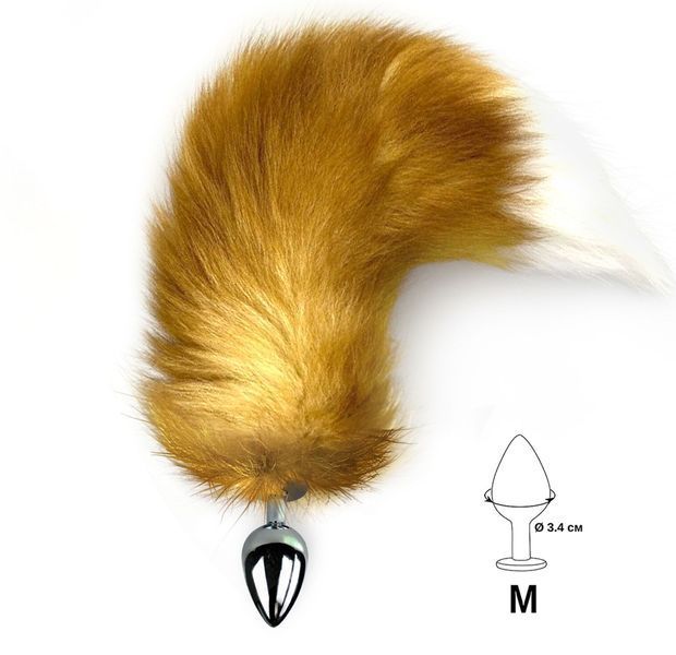 Металева анальна пробка з хвостом із натурального хутра Art of Sex size M Red fox SO6185