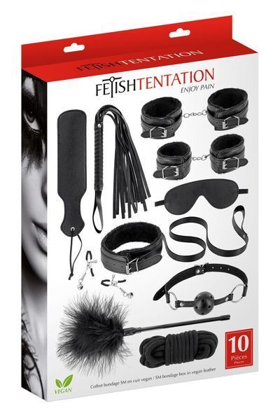 Набор для BDSM Fetish Tentation SM Bondage Box in vegan leather 10pcs SX1092