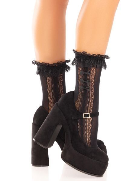 Шкарпетки ажурні Leg Avenue Mini Bow Lace Anklet, чорні, з рюшами, декор &mdash; бантики SX1046