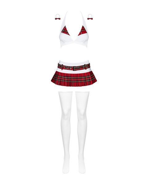Еротичний костюм школярки з мініспідницею Obsessive Schooly 5pcs costume L/XL, біло-червоний, топ, с SO7305