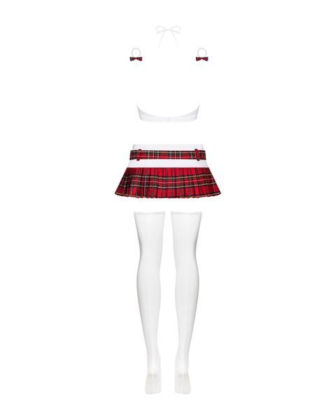 Еротичний костюм школярки з мініспідницею Obsessive Schooly 5pcs costume L/XL, біло-червоний, топ, с SO7305