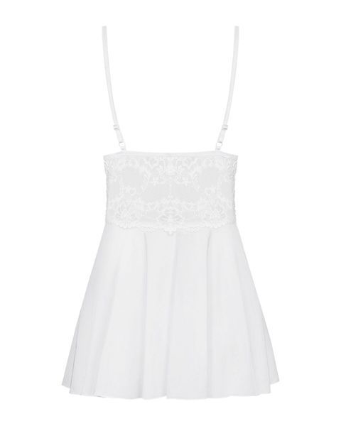 Сатиновый пеньюар с кружевом Obsessive 810-BAB-2 babydoll & thong L/XL, белый, пеньюар, танга SO7155