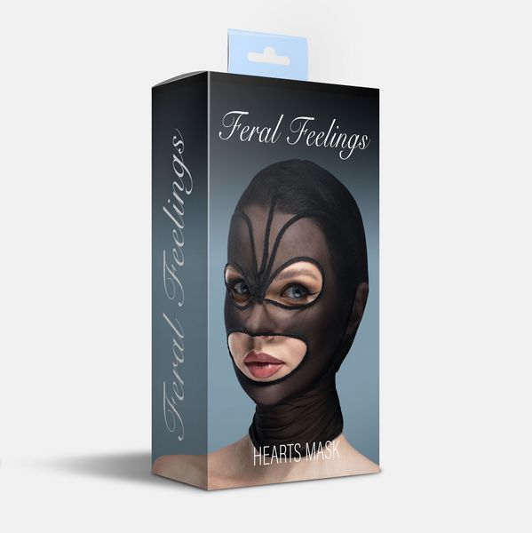 Маска серце сітка з відкритим ротом та очима Feral Feelings - Hearts Mask Black/Black SO9322