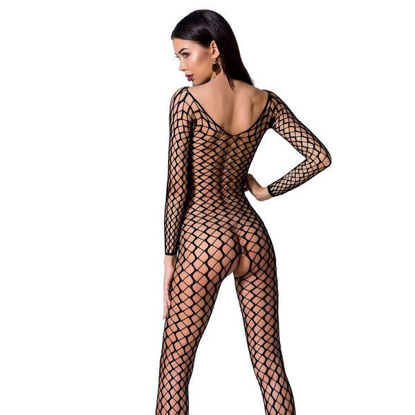 Бодістокінг Passion BS068 black, комбінезон, велика сітка, довгий рукав PBS068B