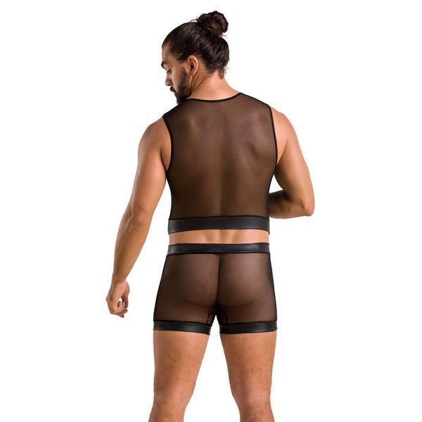 Комплект чоловічої білизни на шнурівці Passion 053 SET WILLIAM XXL/XXXL Black, жилет, боксери SO7629