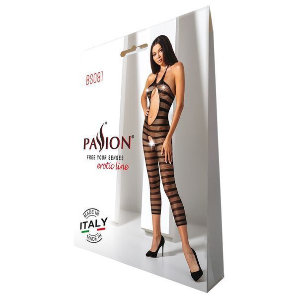 Сітчастий бодістокінг з відкритим животом Passion BS081 black SO4732