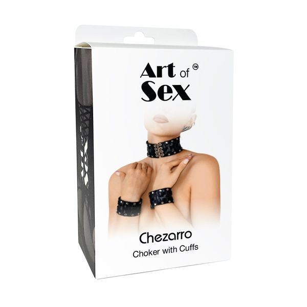 Кожаный чокер с манжетами Art of Sex - Leather Chezarro SO9747