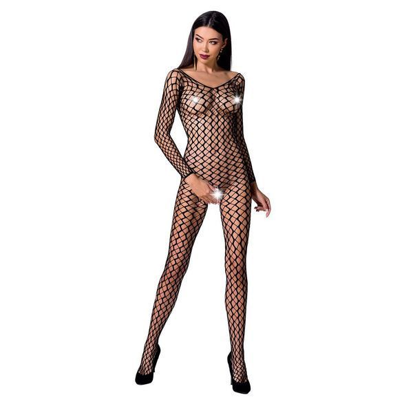 Бодістокінг Passion BS068 black, комбінезон, велика сітка, довгий рукав PBS068B