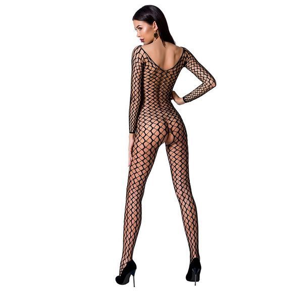 Бодістокінг Passion BS068 black, комбінезон, велика сітка, довгий рукав PBS068B