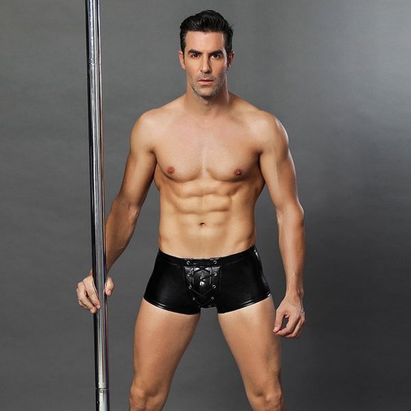 Эротические мужские лаковые трусы со шнуровкой One Size Black SO3692