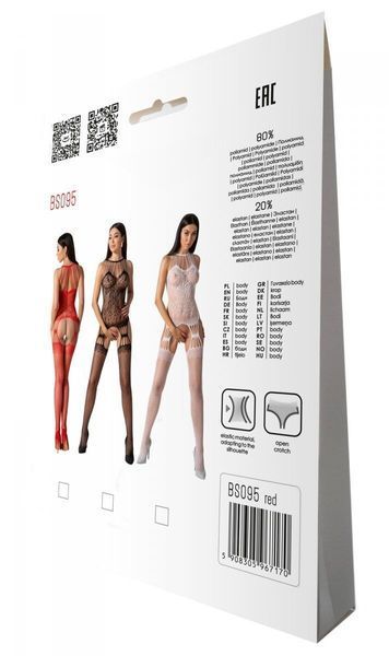 Бодістокінг з безліччю бретелей Passion BS095 One Size, red, імітація пояса та панчіх, з доступом SO8927