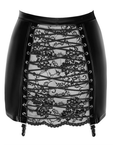 Эротическая мини-юбка с высокой посадкой и эффектной шнуровкой Noir Handmade F341 Powerwetlook and lace skirt - XXL SX2132