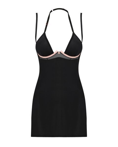 Сорочка Obsessive Selinne chemise & thong M/L Black, стринги, двойные бретели SO8671