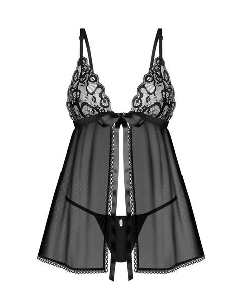 Сорочка беби-долл Obsessive Blomentis babydoll & thong, M/L, кружевной лиф, стринги в комплекте SX1024