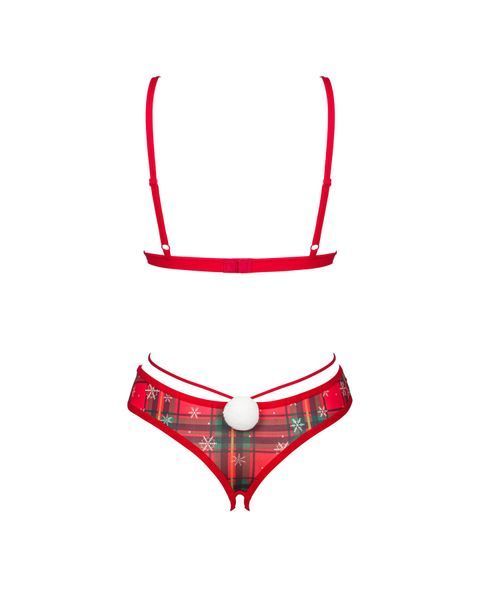 Комплект Obsessive Ms Merrilo 2-pcs set, XS/S, мягкий бюстгальтер и трусики с доступом и помпоном. SX1159