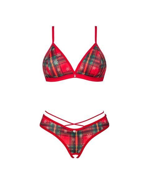 Комплект Obsessive Ms Merrilo 2-pcs set, XS/S, мягкий бюстгальтер и трусики с доступом и помпоном. SX1159