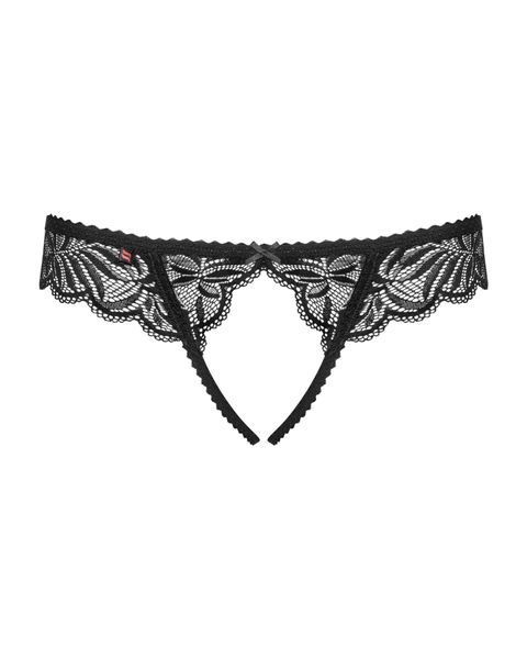 Кружевные танга с доступом Obsessive Contica crothchles thong S/M, черные SO7256