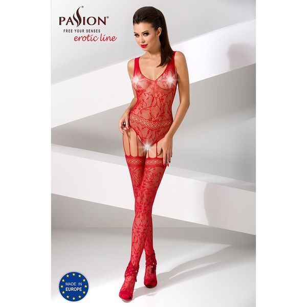 Бодистокинг Passion BS051 red, комбинезон, имитация чулок и боди PBS051R