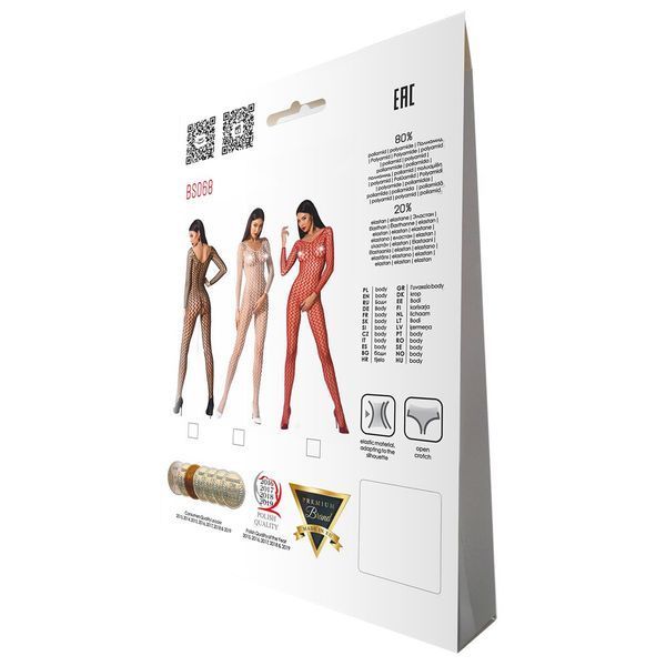 Бодістокінг Passion BS068 white, комбінезон, велика сітка, довгий рукав PBS068W