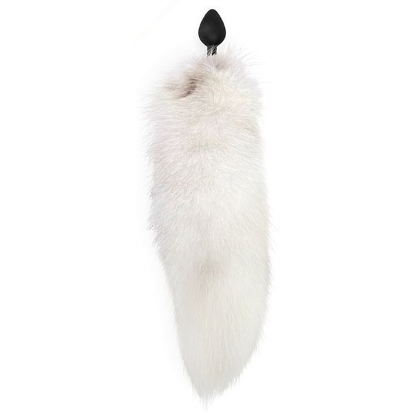 Силіконова анальна пробка з хвостом із натурального хутра Art of Sex size M White fox SO6187