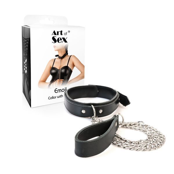 Ошейник c поводком из экокожи Art of Sex - Emoji Collar with Leash SX0515
