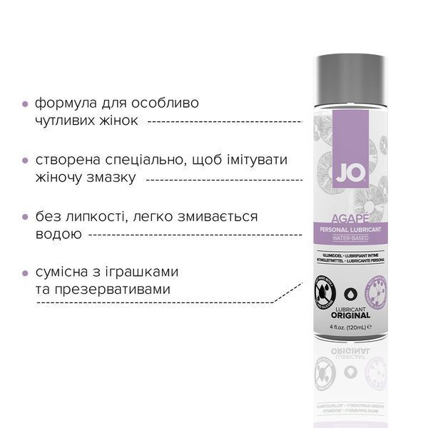 Змазка на водній основі JO AGAPE &mdash; ORIGINAL (120 мл) без гліцерину, гліколю та парабенів SO1686