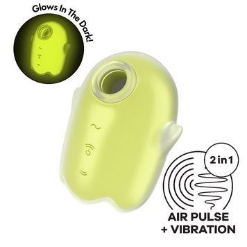 Вакуумний кліторальний стимулятор з вібрацією Satisfyer Glowing Ghost Yellow, світиться в темряві SX0543