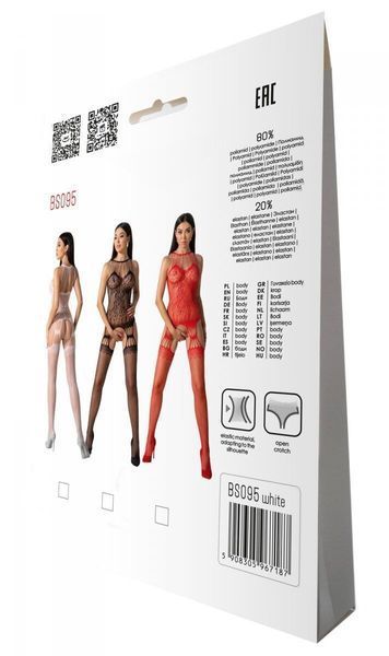 Бодістокінг з безліччю бретелей Passion BS095 One Size, white, імітація пояса та панчіх, з доступом SO8928