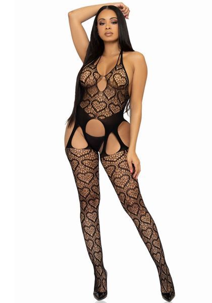 Бодистокинг с открытым доступом Leg Avenue Net suspender bodystocking One size Black, кружево SO8586