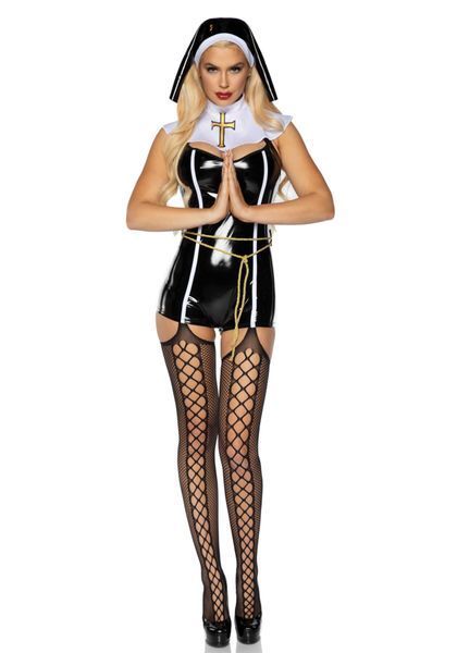 (SALE) Leg Avenue Vinyl Sinful Sister XS Black SO8536