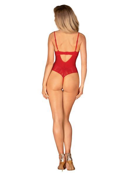Боді з доступом Obsessive Ingridia crotchless teddy XL/2XL, червоне, відкриті груди SO9027